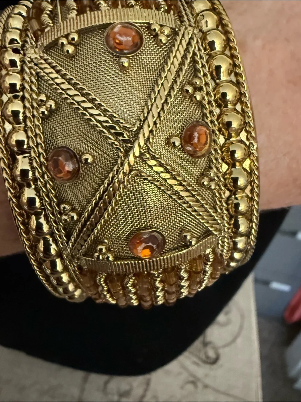 Brass Cuff Bracelet with Amber Stones